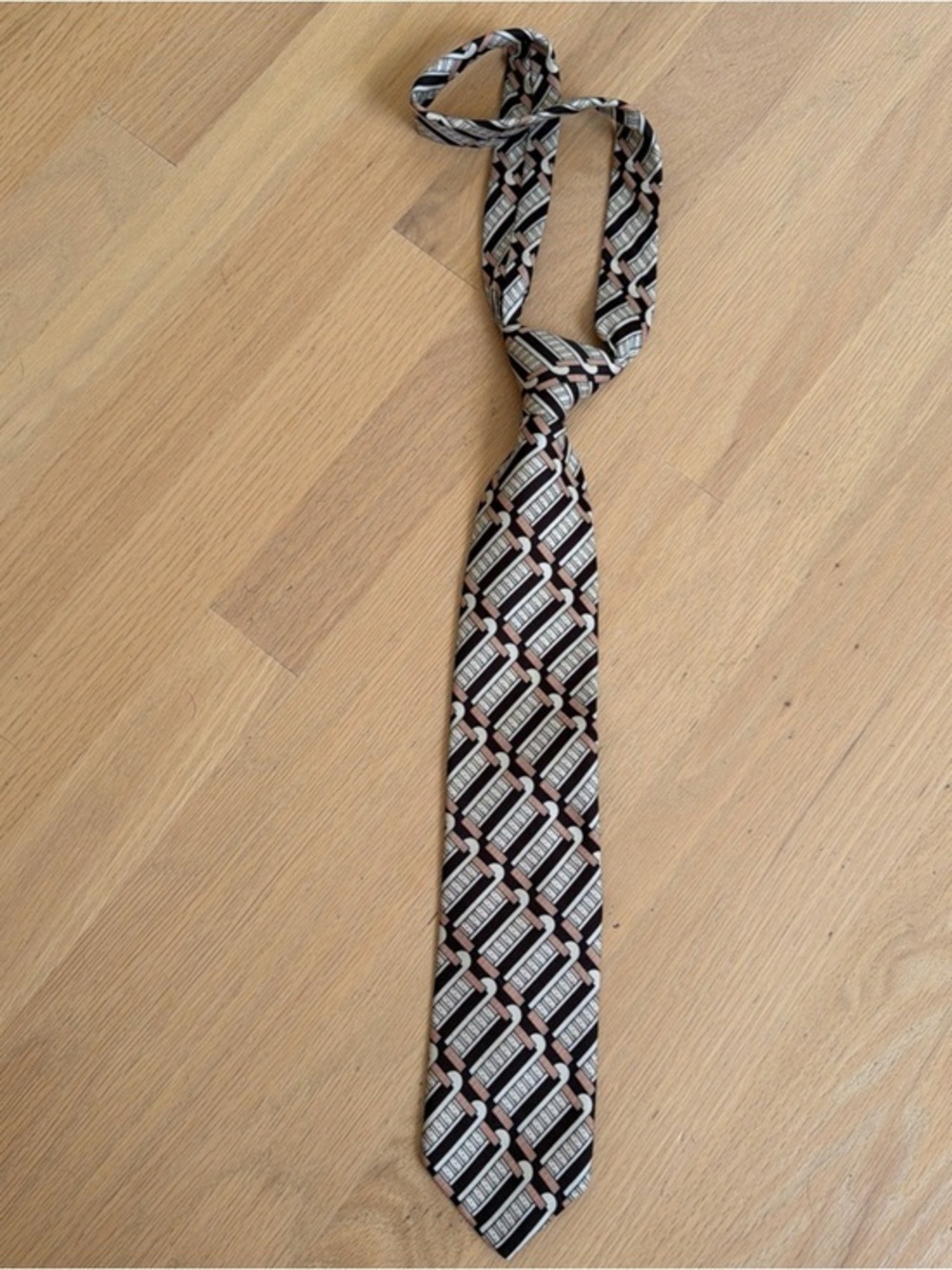 Vintage Pierre Cardin Silk Tie Brown Mid Century Print